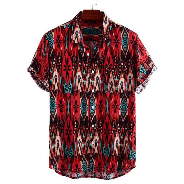 

men's casual shirts 2021 summer men linen shirt male lapel loose printed beach blouse short sleeve buttons fashion outfits, White;black