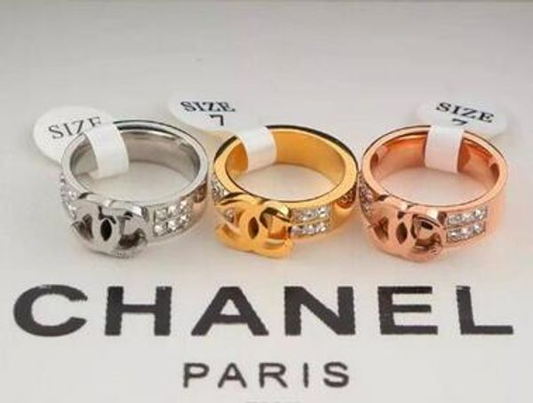 

316l titanium teel fa hion big g ring with 3 color women and man de ign letter c cz diamond ring jewelry