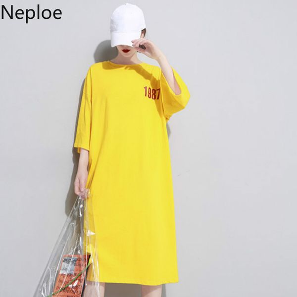 

neploe letter print women dress summer 2019 new fashion o-neck short sleeve robe casual loose straight vestidos 43468, Black;gray