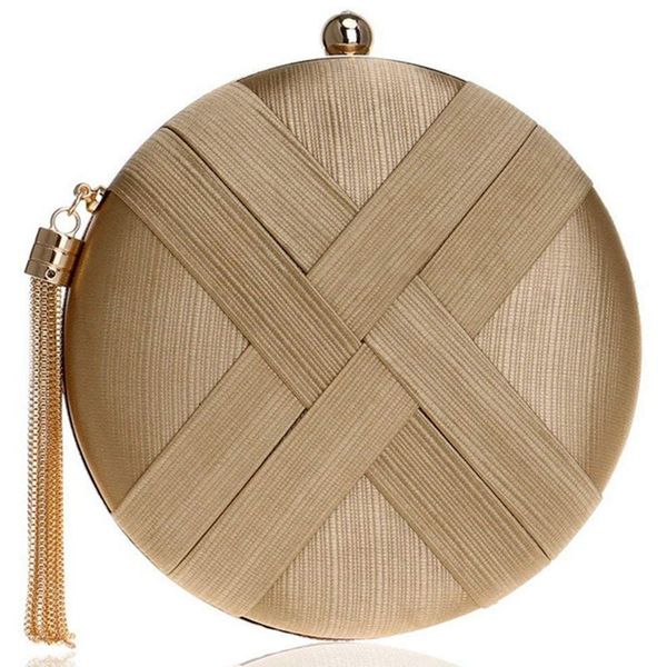 

womens silk circle evening clutch tote purse bag with tassel pendant for wedding prom party gold