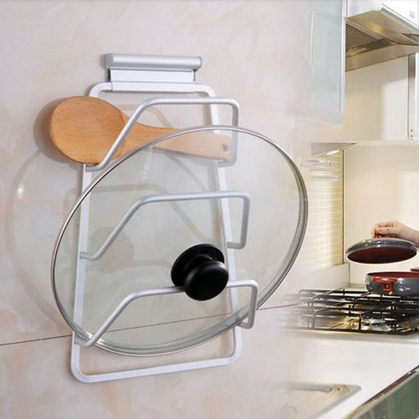 2019 Space Aluminum Wall Door Mounted Pan Pot Cover Lid Rack Holder Organizer 3 Layers Storage Shelf Kitchen Tools From Garden One 24 11