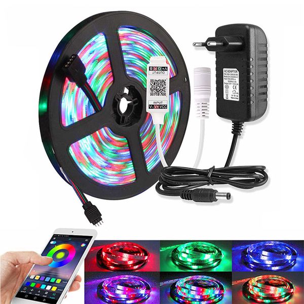 

music / bluetooth rgb led light strip 2835 dc 12v waterproof 5m 60 leds/m fita tira led diode tape with controller power adapter