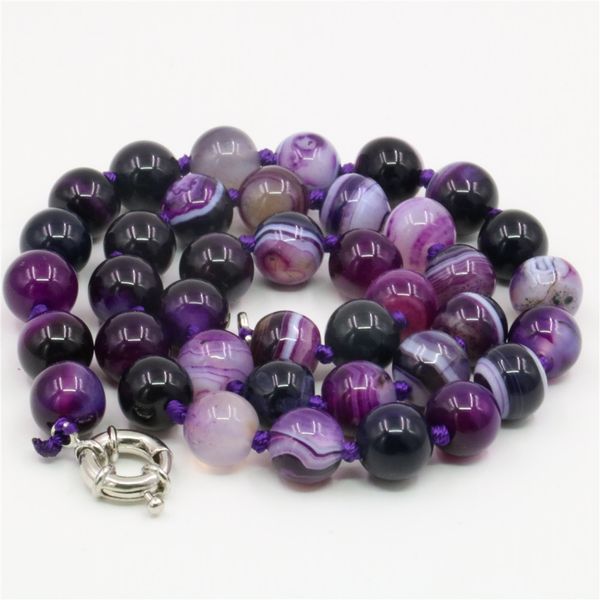 

natural purple striped agates stone 8mm 10mm 12mm round beads necklace jewelry christmas festival gift for women 18inch y231, Silver