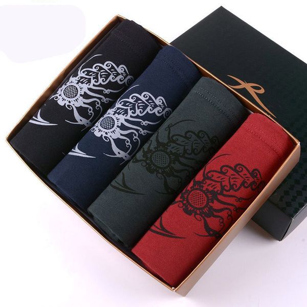 

4 loaded fashion new men's cotton underwear four seasons waist scorpion printed boxer breathable shorts pants, Black;white