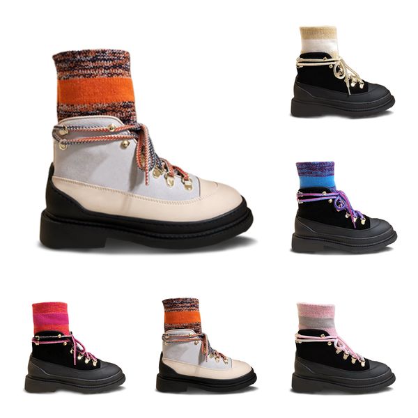

2019 designer women shoes fashion british boots round toe socks motorcycle boots lace-up fashion embroidered ankle boots size 35-40, Black