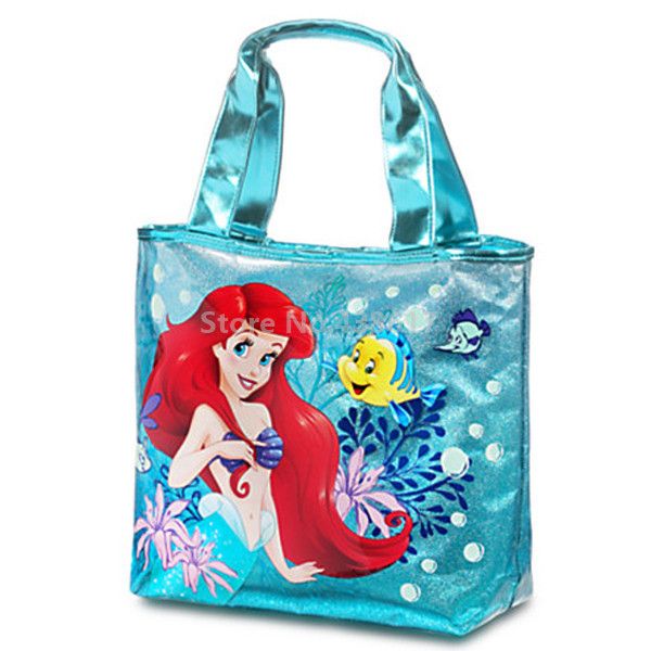 

new fashion blue little mermaid princess ariel tote pvc beach bag waterproof handbag cute for kids girls women shoulder bags