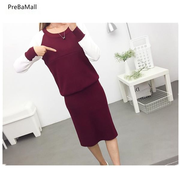 

maternity nursing dresses 2019 spring sweater breastfeeding clothes for pregnant women korean pregnant dress jacket+skirt b0634, White