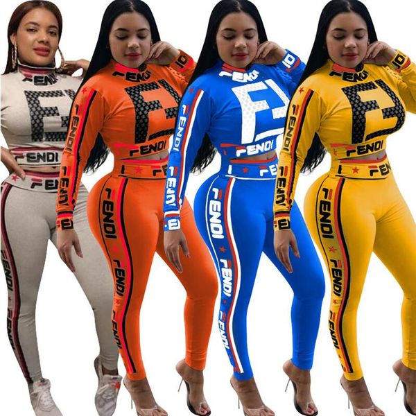 

Women f letter track uit 4 color long leeve hoodie pant 2pc et crop top legging outdoor port port wear girl clothing et ooa6525