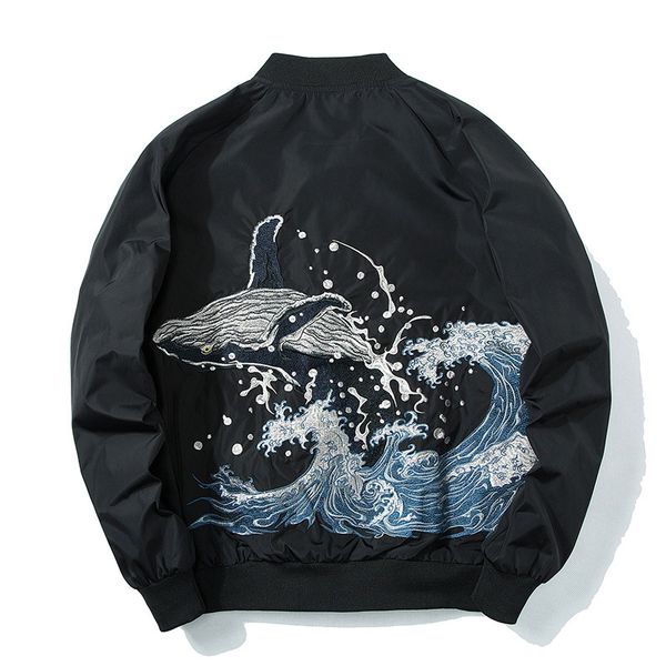 

embroidery whale bomber jacket coat 2018 japanese street style pilot bomber coats baseball jackets us size xs-3xl new sa-8, Black;brown