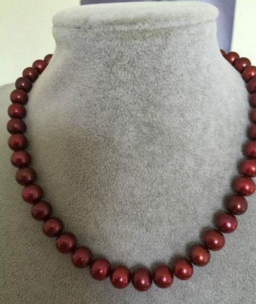 

18 inch 9-10mm south sea genuine round wine red pearl necklace 14k gold, Silver