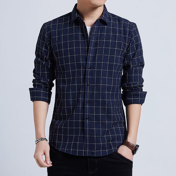 

plaid shirt autumn new men's polished plaid slim long sleeve shirt men's casual cotton large size long sleeve s-4xl, White;black