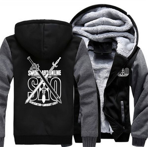 

anime thicken hoodie coat sword art online sao cosplay jacket sweatshirts nice clothing men women, Black