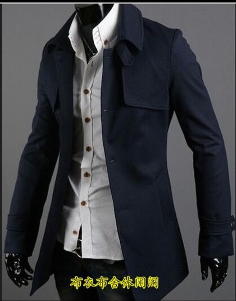 

casual woolen coat men trench coats overcoat mens cashmere coat casaco masculino inverno england business casual men's clothing, Black