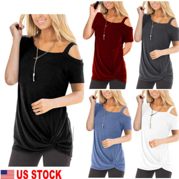 

retro women's new fashion cold shoulder shirt casual loose short sleeved t-shirts plus size, White