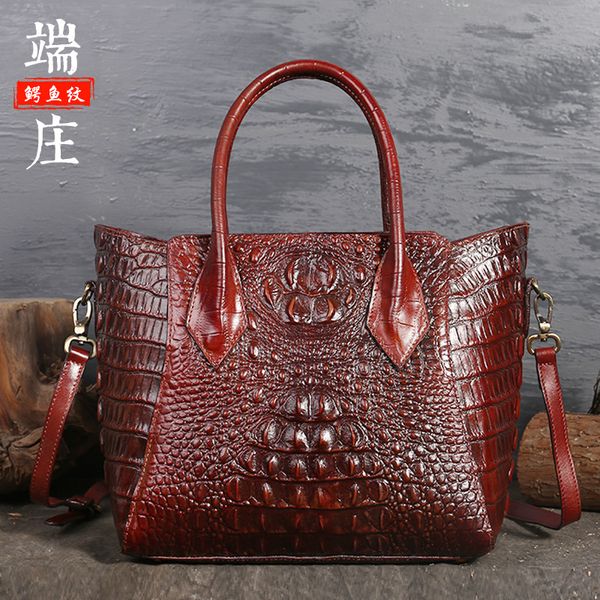 

origional design women's bag 2020 retro new style full-grain leather hand large bag crocodile pattern women's leather