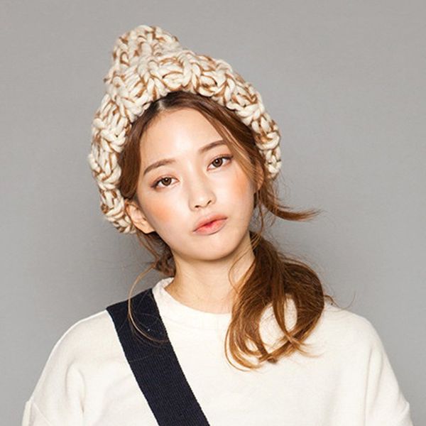 

winter women mixed color spire wool warm thicken thick line handmade knit hat casquette homme chapeau femme sombrero mujer
