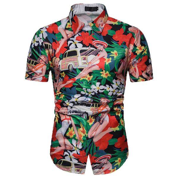

mewset summer casual fashion mens 3d color print trend color shirt slim fit male solid short sleeve chemise homme plus size