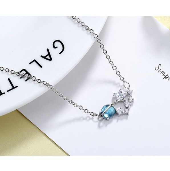 

дамы синего круг вселенной aurora ключица цепь кристалл алмаз малые свежая короткое ожерелье планета ожерелье, Silver