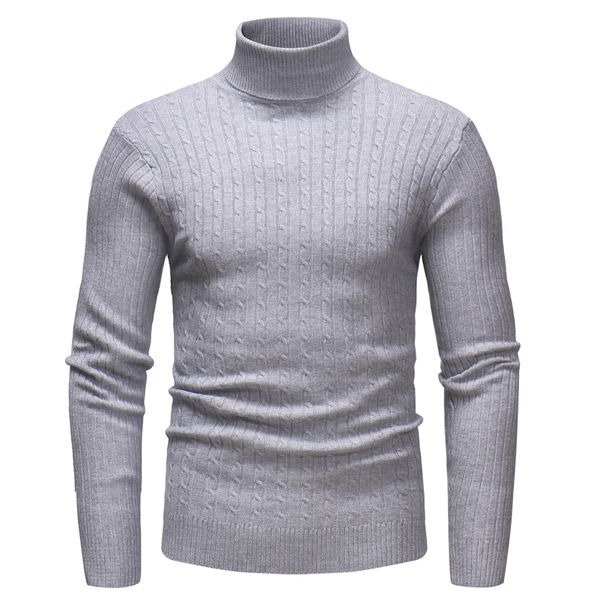 

2019 autumn and winter new men's sweater men's high collar solid color casual sweater slim knit pullover, White;black