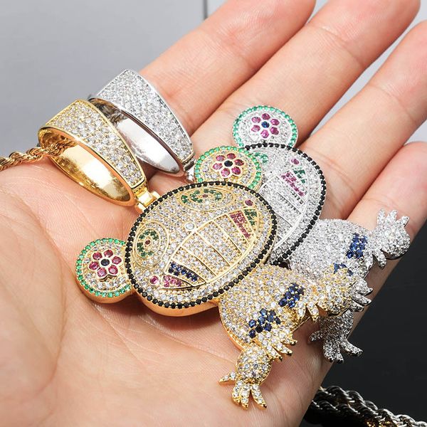 

personalized gold diamond mens womens colorful iced out cartoon sloth pendant necklace bling cz cubic zirconia hip hop jewelry for lovers, Silver