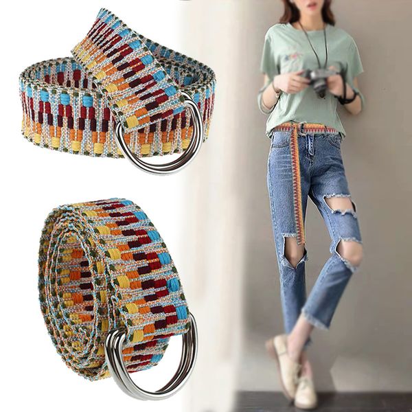 

new women belts casual boho girl double-sided printed canvas belt women's fashion decoration trousers jeans harajuku waistband, Black;brown