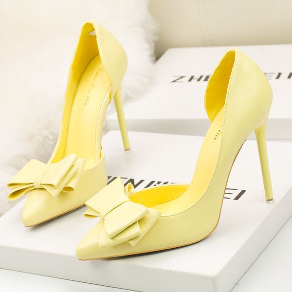 

women pumps 2019 new summer high thin heel pointed toe solid shallow fashion ladies women shoes bow female high heel pumps, Black