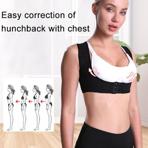 

back support women adjustable elastic belt band chest posture corrector shoulder brace body shaper corset, Black;blue