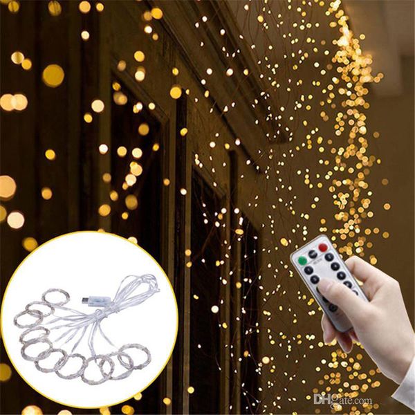 Telecomando Finestra Luci per tende USB Filo di rame 3x3m 300 LED Stringa di luci natalizie Luce natalizia Decorazioni per ghirlande per feste di matrimonio