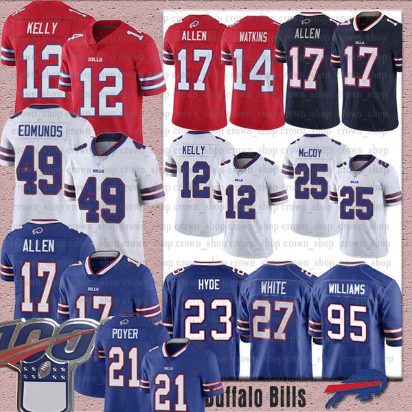 

17 josh allen bill jerse 91 oliver 27 tre'davious white 34 thurman thomas 49 tremaine edmunds 25 lesean mccoy micah hyde jersey, Black;red