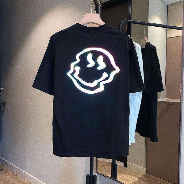 

smiles print t shirt japan harajuku t-shirts men women funny long sleeve loose reflective hip hop tshirt streetwear men women, White;black