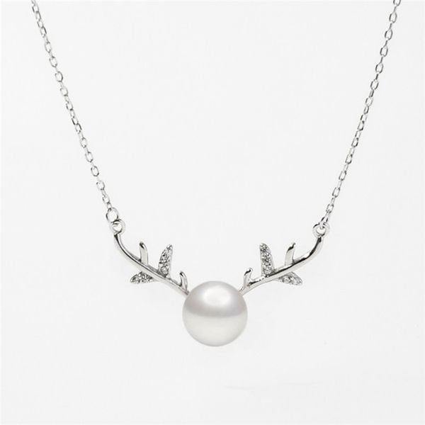 

sole memory cute christmas gift pearl antler 925 sterling silver clavicle chain female necklace sne500