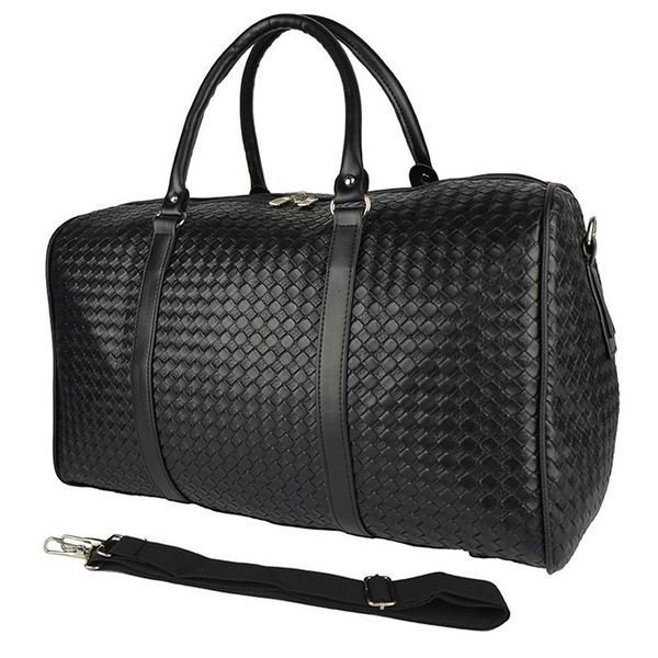 

designer-waterproof travel bag large capacity men large travel bag knitted diamond lattice pu leather handbag suitcase