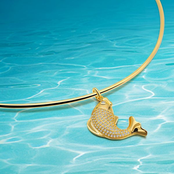 

925 sterling silver necklaces for women zircon gold fish style pendant rose gold collar jewelry cute fashion lady necklace