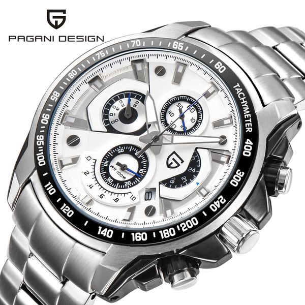 

pagani design watch full stainless steel men sport chronograph watches japan movt os20 wristwatch male quartz relogio masculino, Slivery;brown