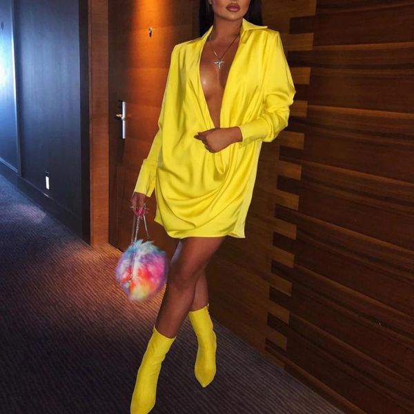 

мода весна 2020 женская сплошной цвет глубокий v с длинным рукавом свободные платья женщины чистый цвет глубокий v с длинными рукавами легко, Black;gray