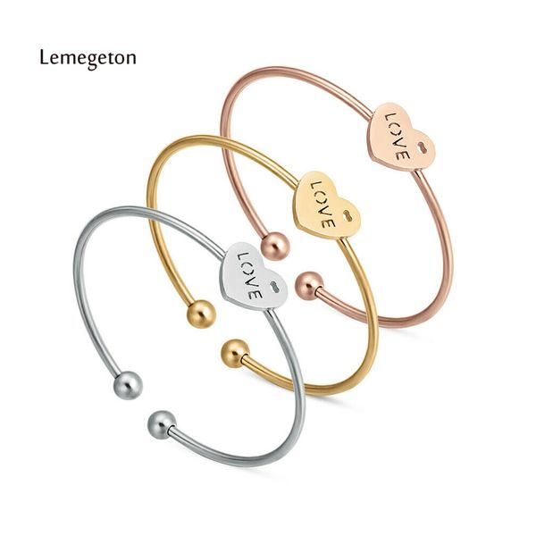 

lemegeton love heart open bangle customized name bracelets for women jewelry stainless steel bangle girlfriend gift, Black
