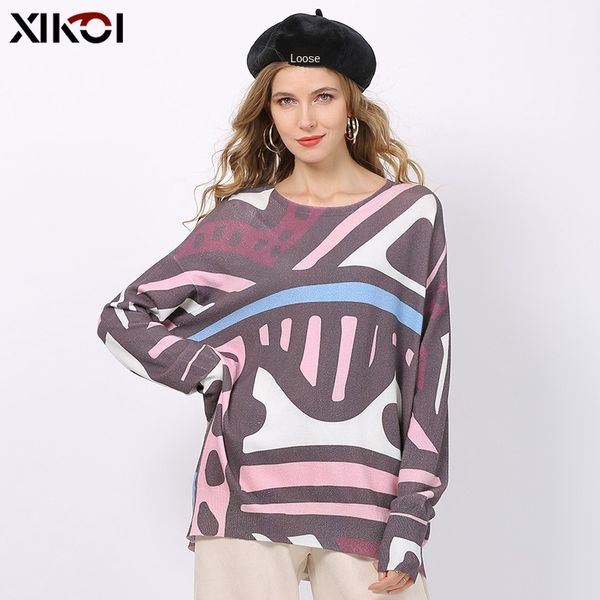 

женские дизайнерские xikoi напечатано свитер с длинным рукавом пуловер свободный вязаный богемский top14xr, Black;brown