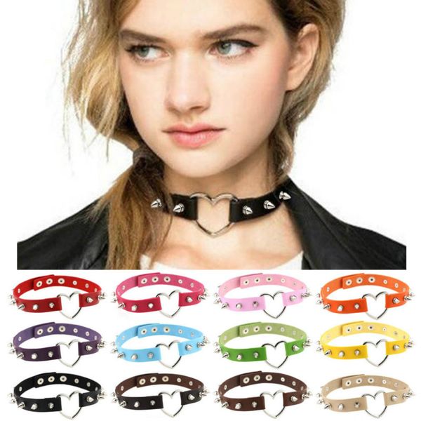 

punk hyperbole leather torques choker heart necklace cool night club fashion necklaces jewelry for women collares de moda 2019, Silver