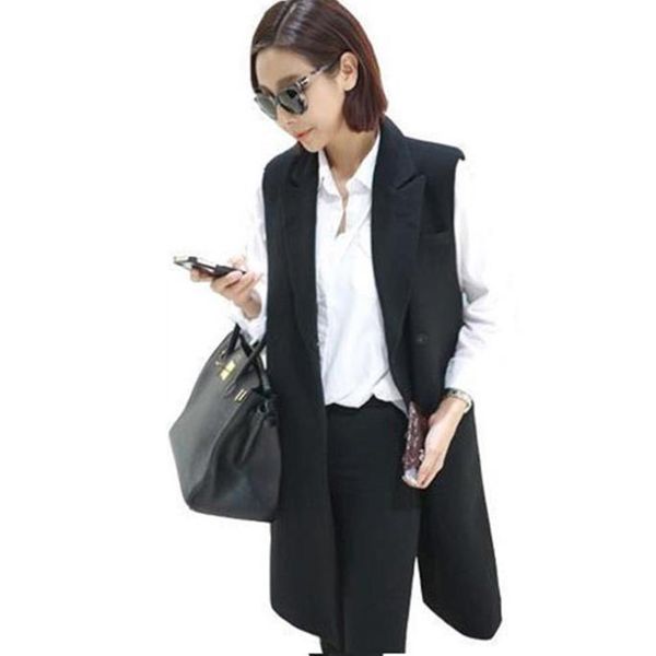 

women's vests 2021 fashion spring women outerwear coats elegant long design sleeveless black blazer vest waistcoat plus size jacket ab0, Black;white