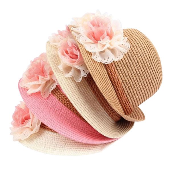 

children girls straw hat visor beach sun cap panama summer sunhat wide brim floppy mck99, Black;white