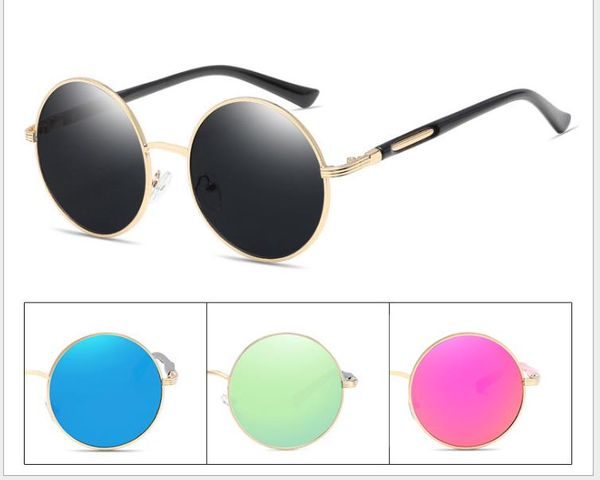 

new round sunglasses trendy retro color film sunglasses prince mirror female metal sunglasses, White;black