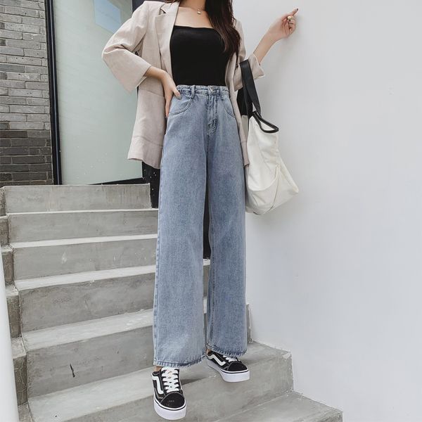 

2020 jeans women high waist wide leg jeans ladies spring summer 2020 new loose vertical vertical straight leg pants, Blue