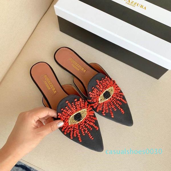 

2020 new men women slippers pointed toe flat mules shoes luxury designer shoes wild comfortable fashion travel shopping c30, Red;white