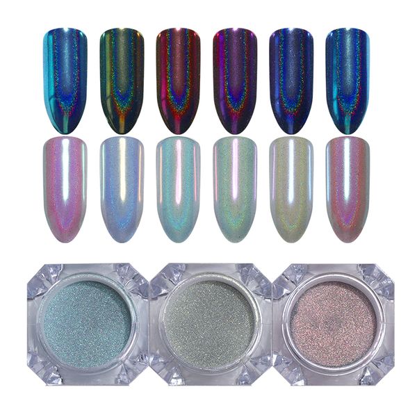 

1 box chameleon nail glitter powder holographic shimmer pigment chrome shining powder for uv gel polish diy nail art design, Silver;gold