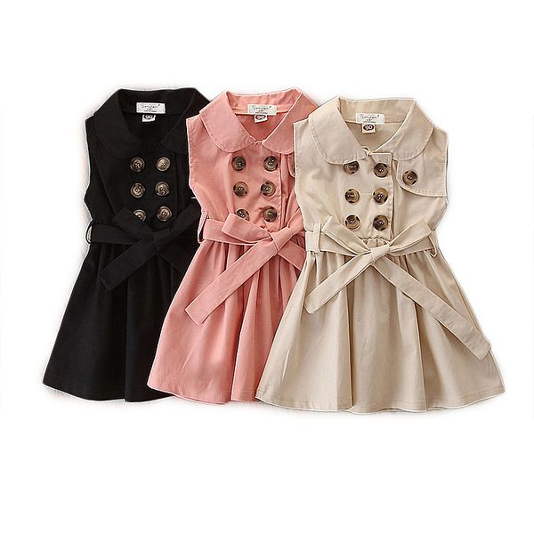 

дети платье infantil девочки хлопок малый лацкан двубортное платье без рукавов девушки малыша vestidos платья одежда 1pcs падение shippin, Red;yellow