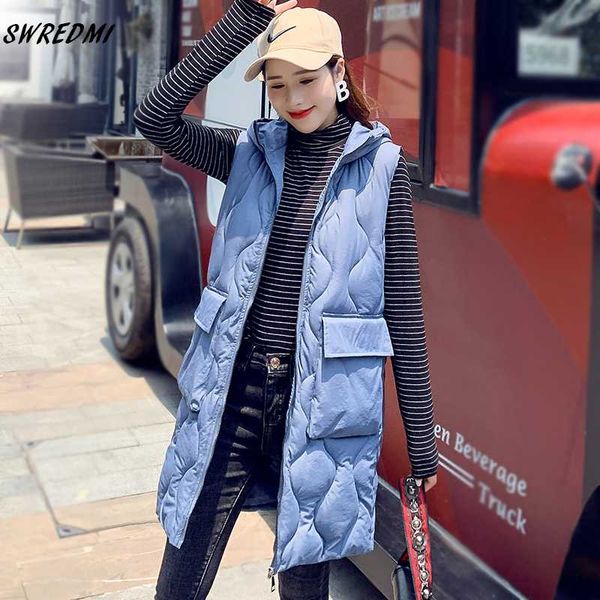 

swredmi women winter vest 2020 new slim fashion long waistcoat female plus size 3xl sleeveless jacket coat hooded gilet, Black;white