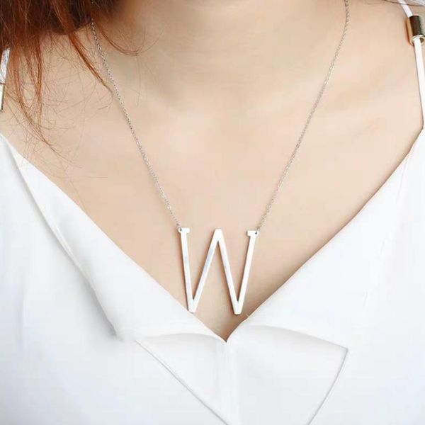 

a-m alphabet pendant necklace gold rose gold silver color name initial necklaces for women long big letter