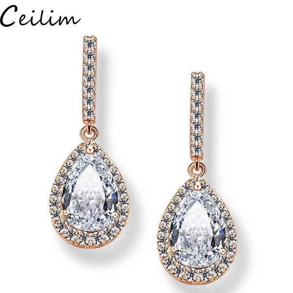 

cubic zircon dangle earrings big water drop designer earrings silver color wedding bridal earrings jewelry for brides girls wedding party
