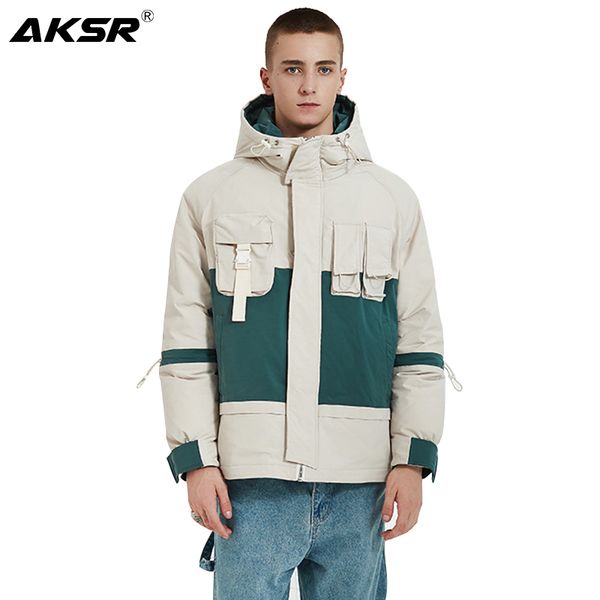 

aksr 2019 мужской зима вниз пальто куртки с капюшоном водонепроницаемых толстыми теплые утка вниз куртки man опухших куртки doudoune homme p, Black