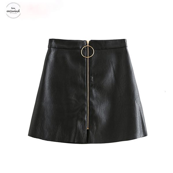 

summer casual pu leather skirt elegant zipper mini a-line skirt spring lady skinny high waist skirts black